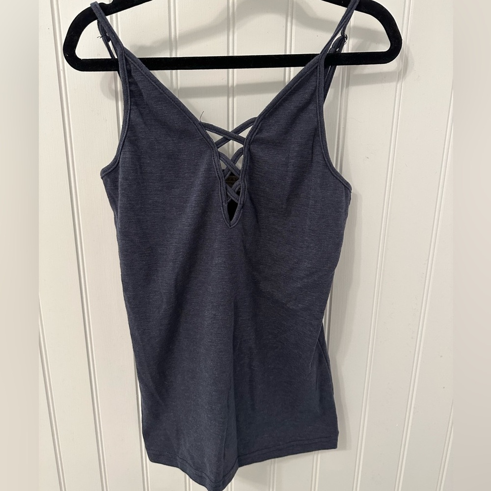 Grey tank top with lace up detail, size M